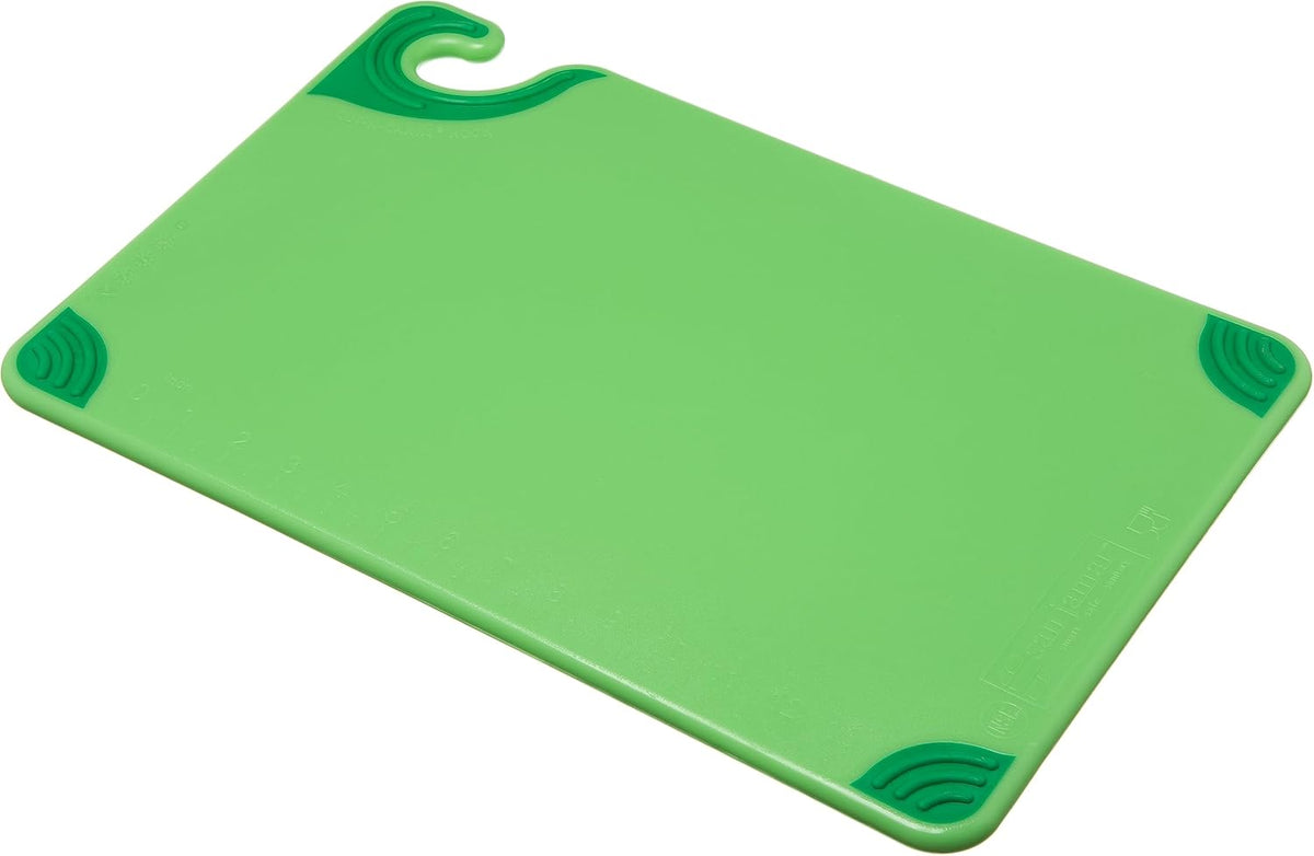 San Jamar Saf-T-Grip Plastic Cutting Board with Safety Hook, 12" x 18" x 0.5", Green