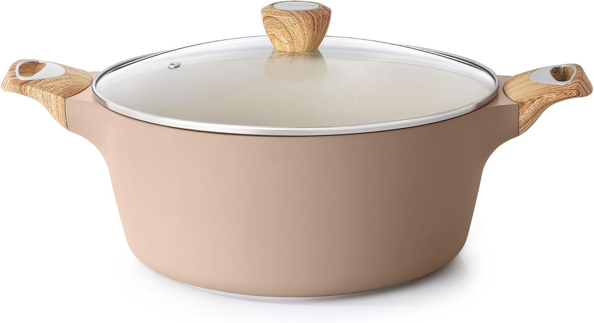 SENSARTE Ceramic Nonstick Stock Pot with Lid, 2.6/4.5/6.6 QT Soup Pot Casserole Pot, Non-toxic Healthy Pasta Pot, Large Cooking Pot Stew Pot, Induction Compatible, PFOA PFAS PTFE Free, Taupe