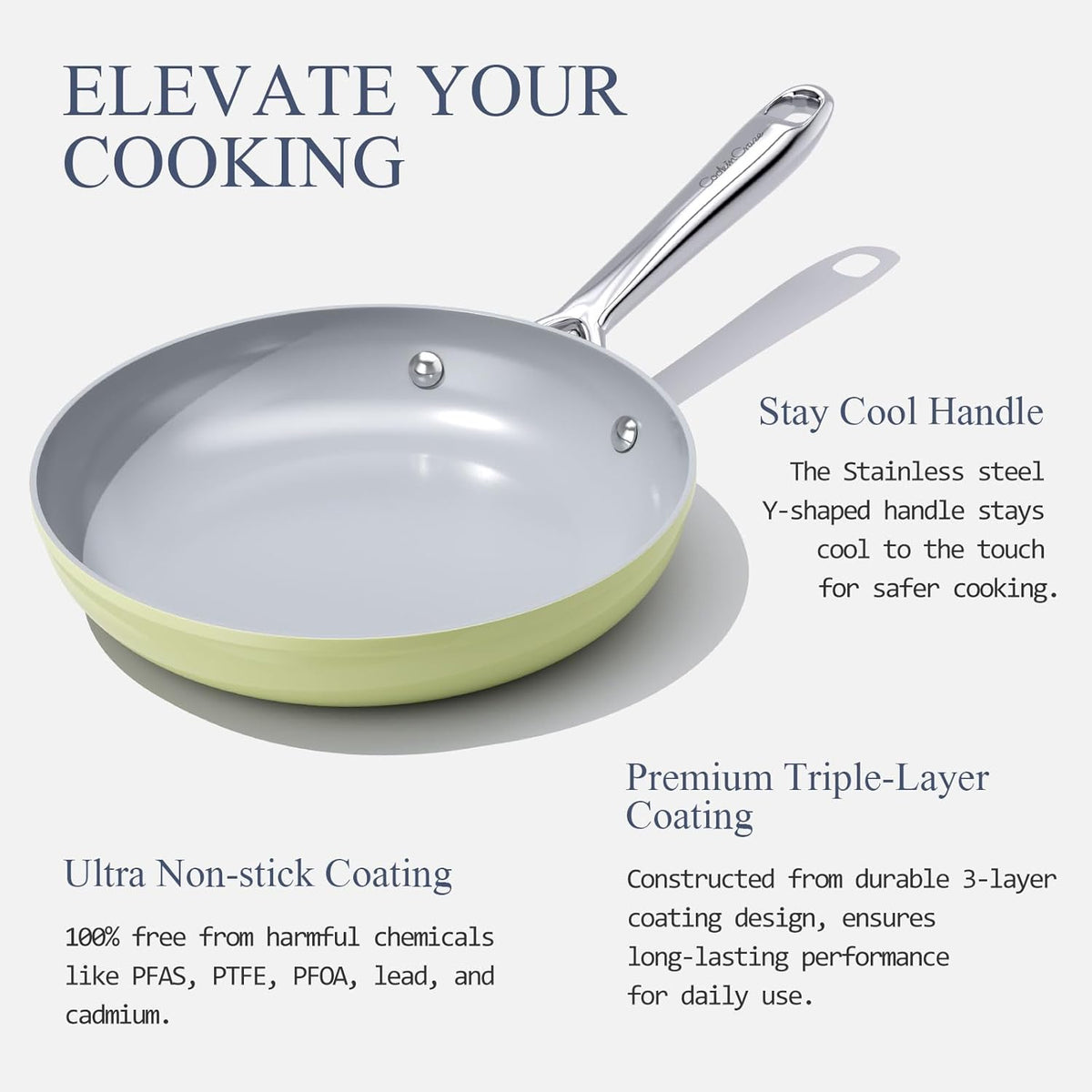 Nonstick Ceramic Frying Pan 8 Inch for Induction Cooktop - Non Toxic, PTFE/PFOA/PFAS Free, Oven & Dishwasher Safe up to 500°F - Non Stick Egg Skillet with Stay-Cool Handle - Avocado Green