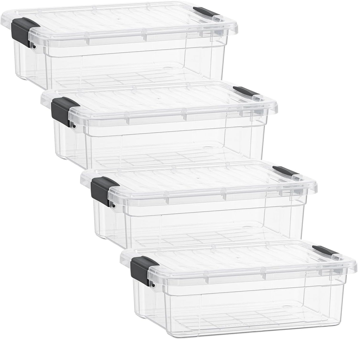 Superio Clear Storage Boxes with Lids, 2.5 Quart Plastic Container Bins for Organizing, Stackable Crates, BPA Free, Non Toxic, Odor Free, Organizers for Home, Office and Dorm, 4 Pack