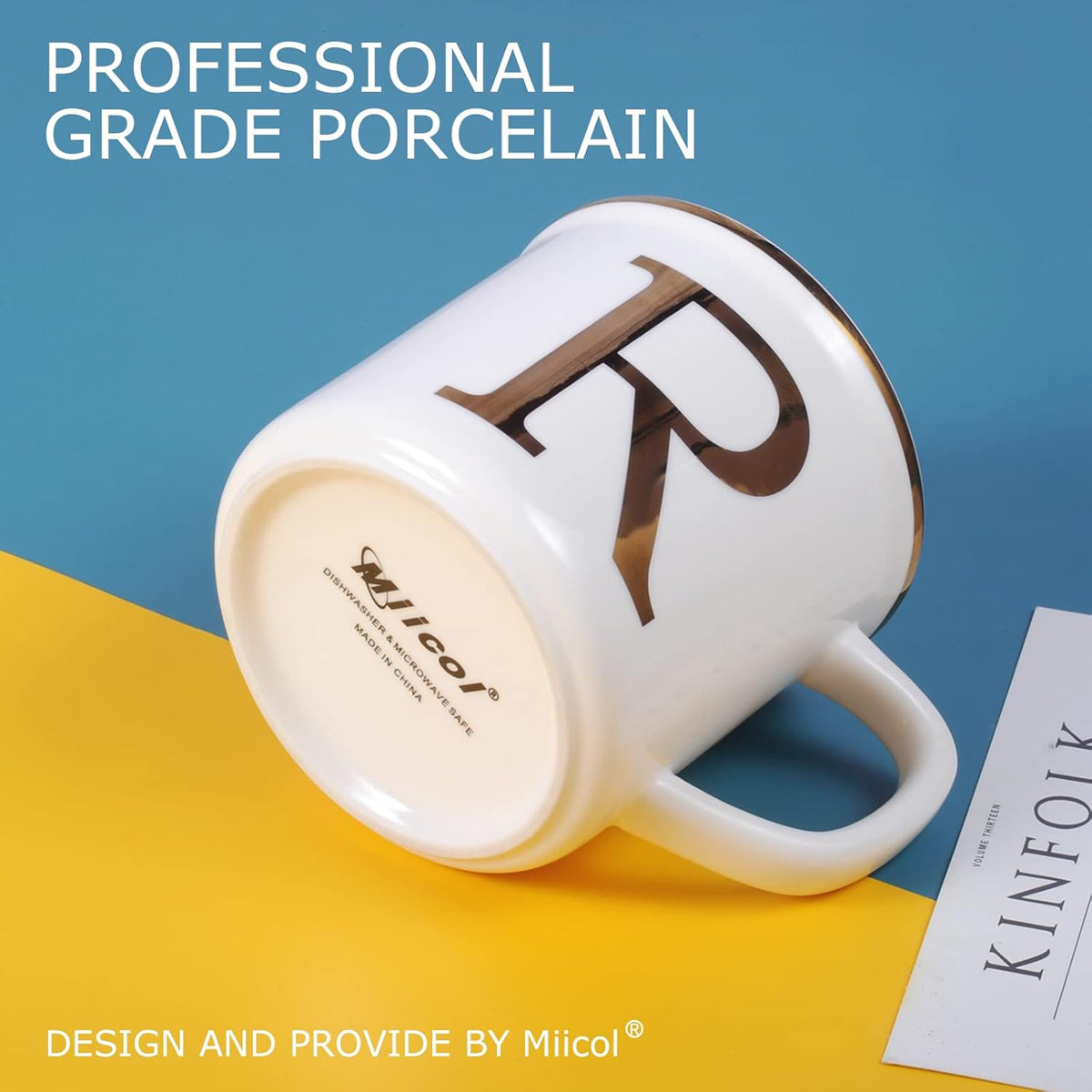 Miicol Ceramic Coffee Mug 16 oz, Monogram Coffee Cup, Golden Initial Tea Mug, Personalized Tea Cup, Unique Gift, Large Mug for Home, Office, Letter R