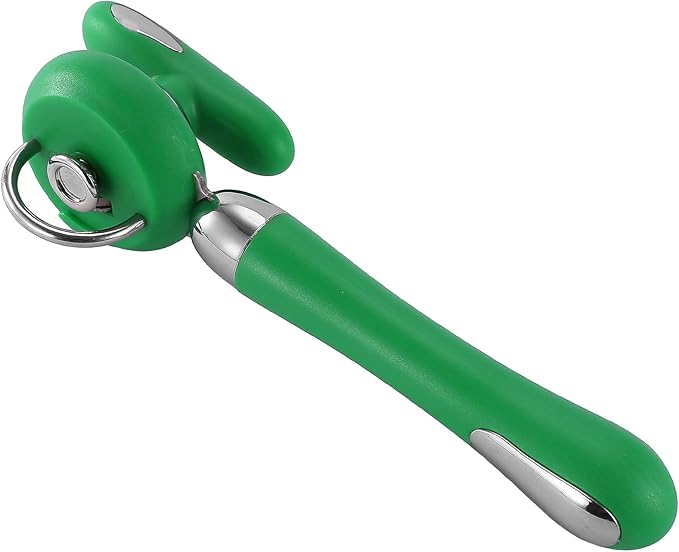 Can Opener Manual Tin Opener Stainless Steel Heavy Duty, Oversized Hand-held Easy Rotary Knob, Safe Cut Manual Can Opener with Non-Slip Handle, Smoother Cut Sharp Blade for Seniors Kitchen Tool, Green