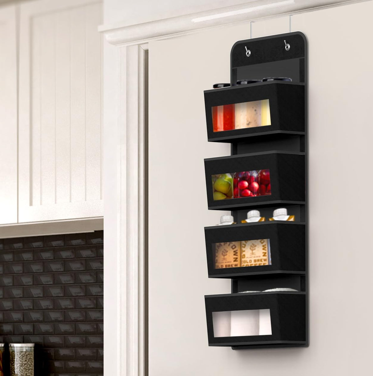 Simple Houseware 4 Clear Window Pocket Over Closet Door Storage Hanging Organizer for Bedroom, Bathroom, Pantry, Black