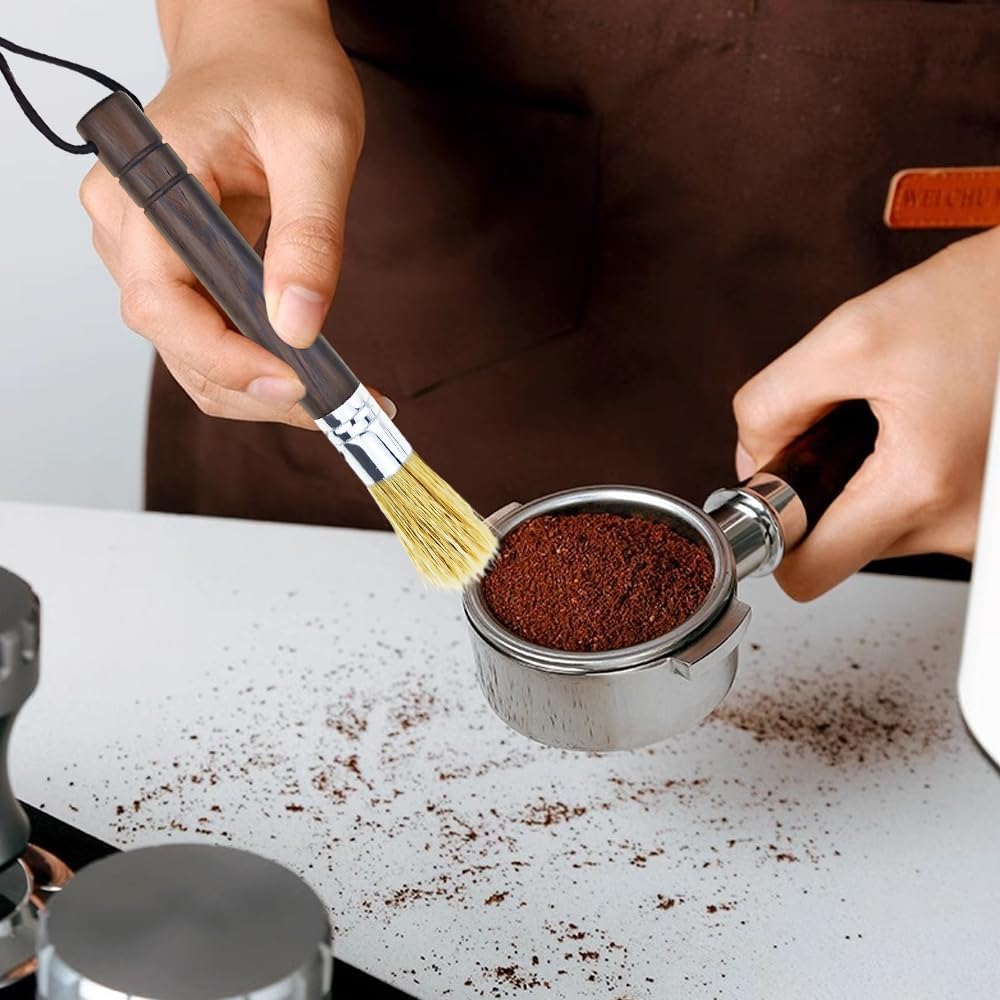 2 PACK Coffee Grinder Cleaning Brush, Espresso Maker/Machine Cleaner Tool for Camping Home Kitchen Barista, Leather Hanging