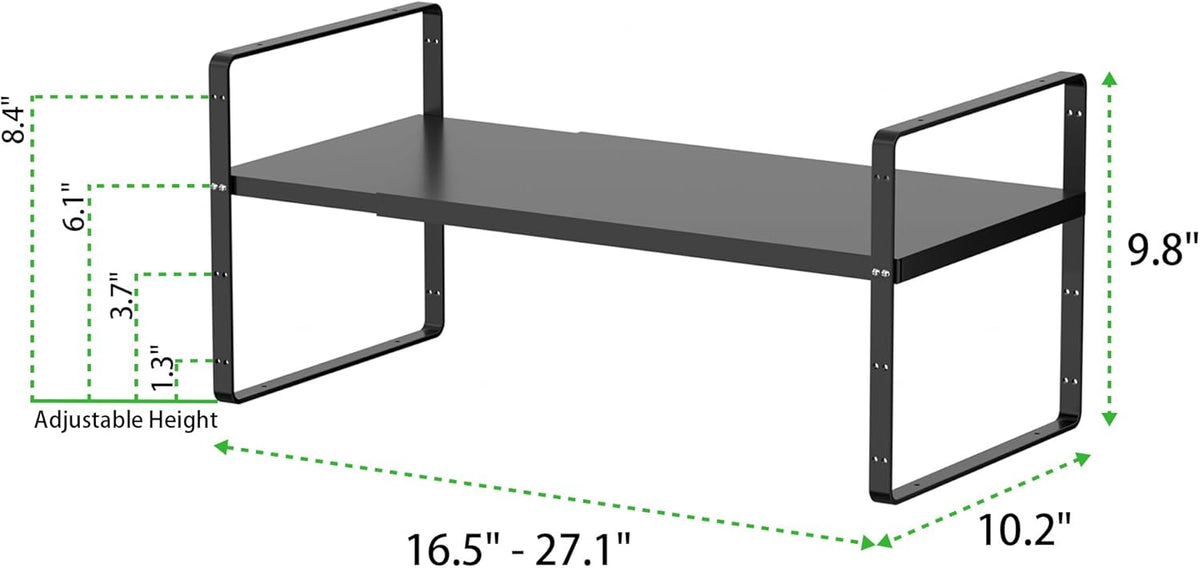 Expandable Cabinet Storage Shelf, Stackable Organizer Rack for Kitchen Bathroom Pantry Spice Cupboard Countertop Home Office Desk, Heavy Duty, Black Large 1 PACK, 10.2 Inch Depth