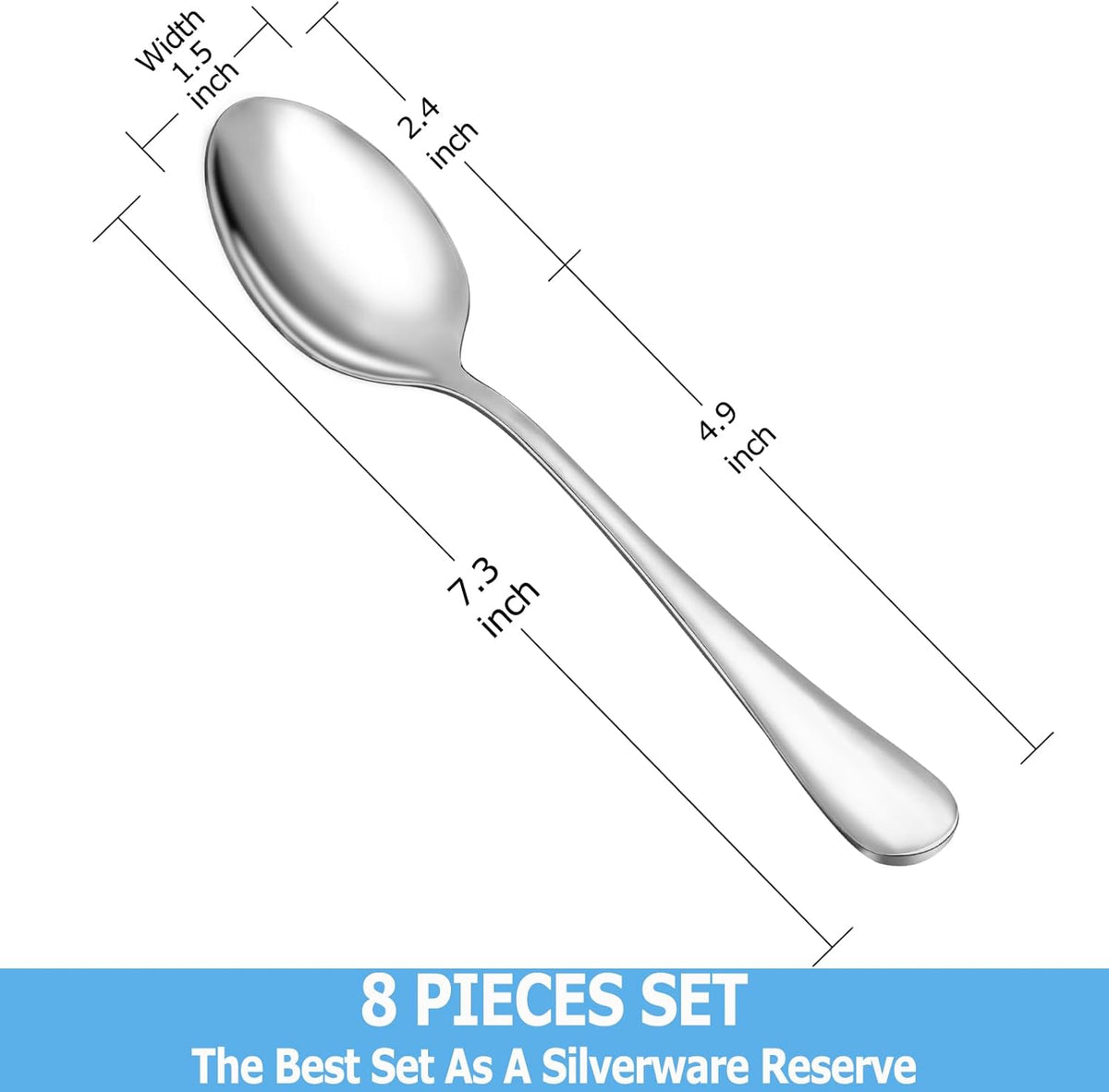 8 Pcs Tablespoon Spoon Set, Premium Food Grade Stainless Steel Spoons, Serving Tablespoons, Mirror Finish & Dishwasher Safe,Use for Home,Kitchen and Restaurant - 7.3 inch