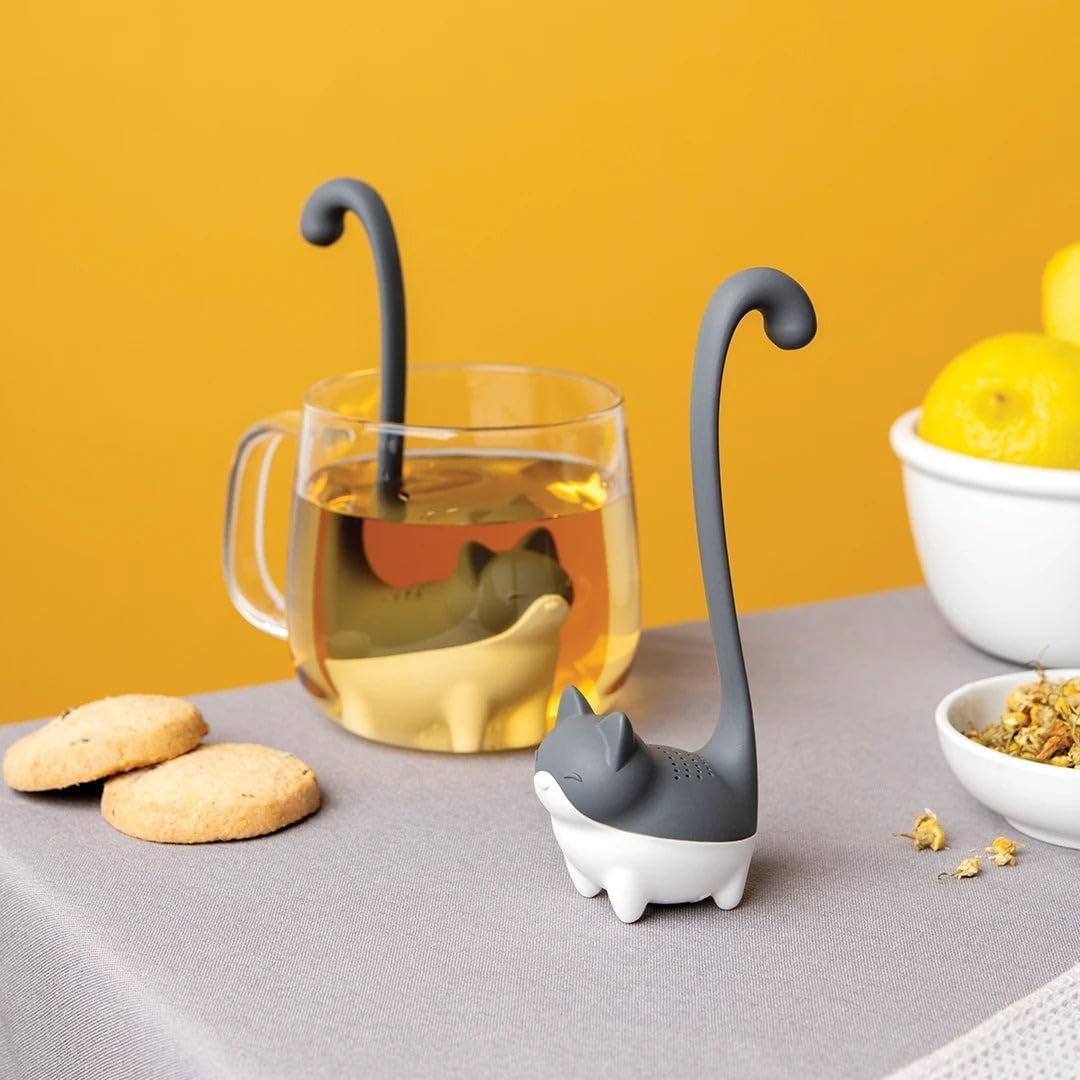 OTOTO Louie Cat Tea Infuser - Cats Loose Leaf Steeper & Diffuser, Tea Strainer Accessories, Cute Gifts for Cat Lovers, White Elephant Gifts, Cute Kitchen Accessories