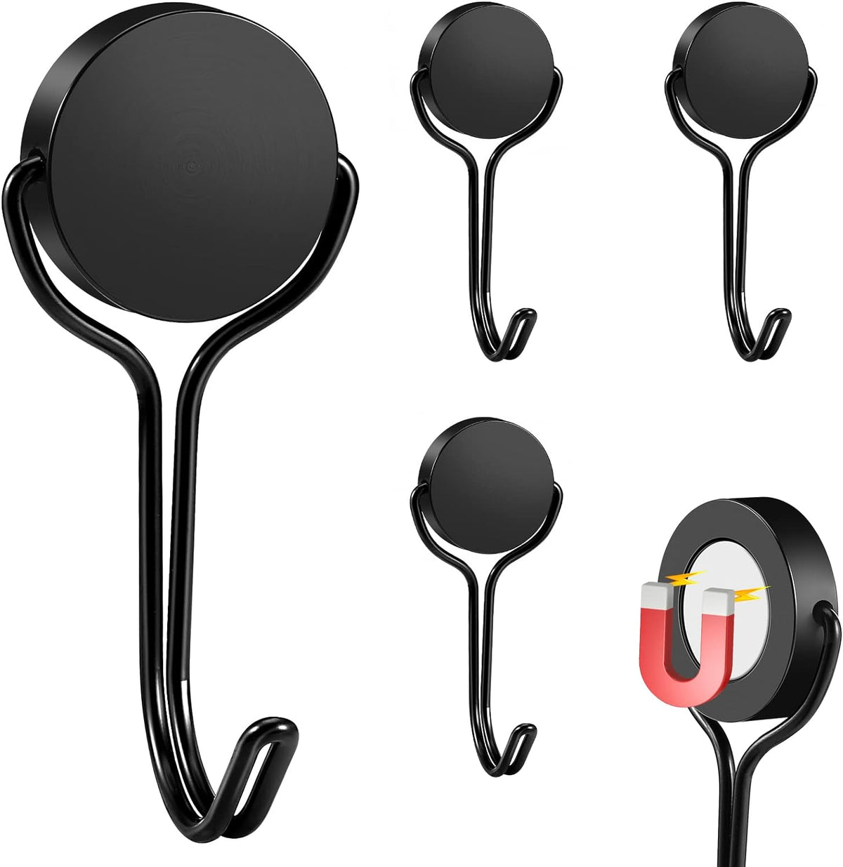 Magnetic Hooks,Heavy Duty 304 Stainless Steel Magnet Hooks for Cruise Refrigerator Grill,Strong Magnet with Hooks for Home Kitchen,Garage Toolbox Key Holder,4pack （Black,1.3in-1 40Lbs）