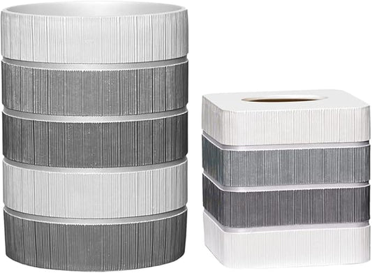Zahari Home 2pc Modern Line Stylish Bath Accessories Set Waste Basket & Square Tissue Box Cover Classic Contemporary Decorative Beautiful Designs Gray Bathroom Decor Set for Home Modern Bath Set
