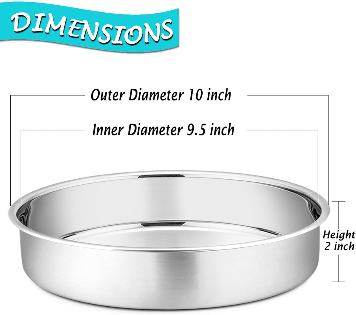 P&P CHEF 9.5 Inch Round Cake Pan Set of 3, Stainless Steel Round Baking Layer Pans Bakeware for Layer Birthday Cake, Fit Oven/Pots/Pressure Cooker, Leakproof & Dishwasher Safe, Silver