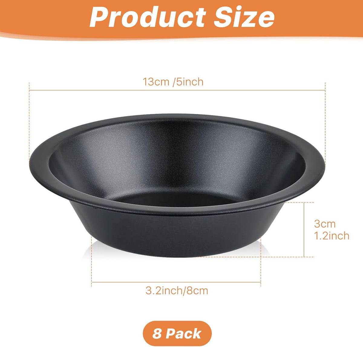 4 Inch Mini Pie Pans, 8 Pack Reusable Round Pie Tins Nonstick Pie Plate, Carbon Steel Mini Tart Pan, Small Cake Baking Set for Pizza Bread Meat Dessert,Black