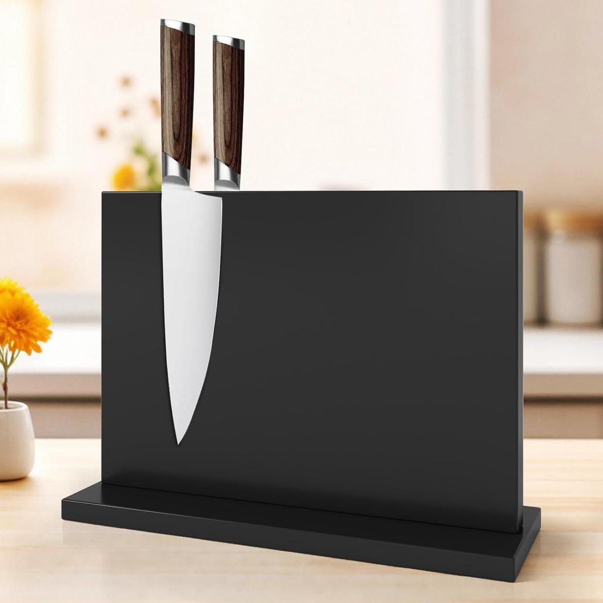 Black Magnetic Knife Holder, Double-Sided Magnetic Knife Block Universal Multi-function Display Rack for Kitchen Counter