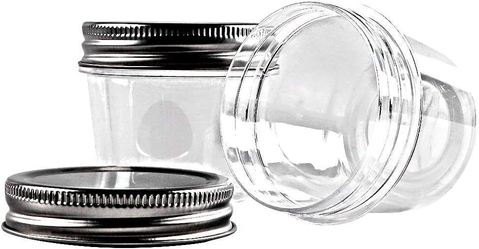 novelinks 4 oz Clear Plastic Jars with Screw-On Lids – Reusable Round Containers for Slime, Food, Spices, Crafts & Kitchen Organization – BPA-Free Storage Jars, 20 Pack