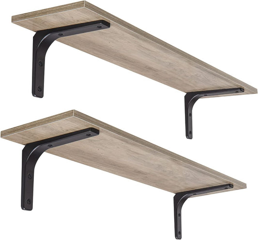 DINZI LVJ Long Wall Shelves, 31.5 Inch Wall Mounted Shelves Set of 2, Easy-to-Install, Wall Storage Ledges with Sturdy Metal Brackets for Living Room, Bathroom, Bedroom, Kitchen, Greige
