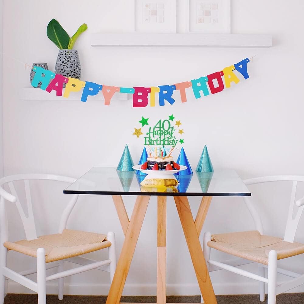Glittery 40th Happy Birthday Cake Topper with Star,Personalised 40 Birthday Cake Toppers Party Decorations Party Supplies for Boys Girls Green Gold
