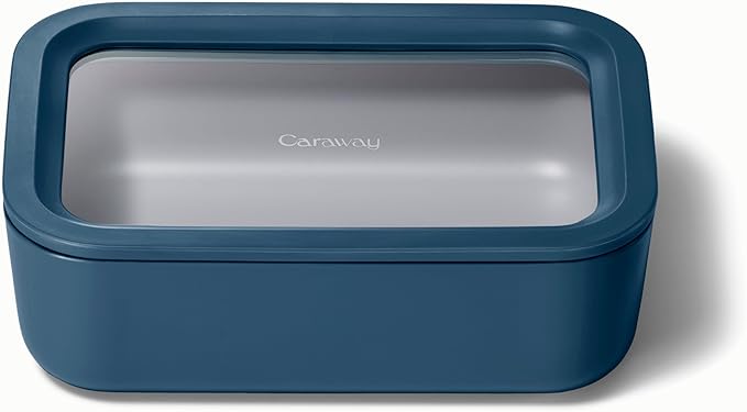 Caraway Glass Food Storage - 6.6 Cup Glass Container - Ceramic Coated Food Container - Non Toxic, Non Stick Lunch Box Container with Glass Lids - Dishwasher, Oven, & Microwave Safe - Navy