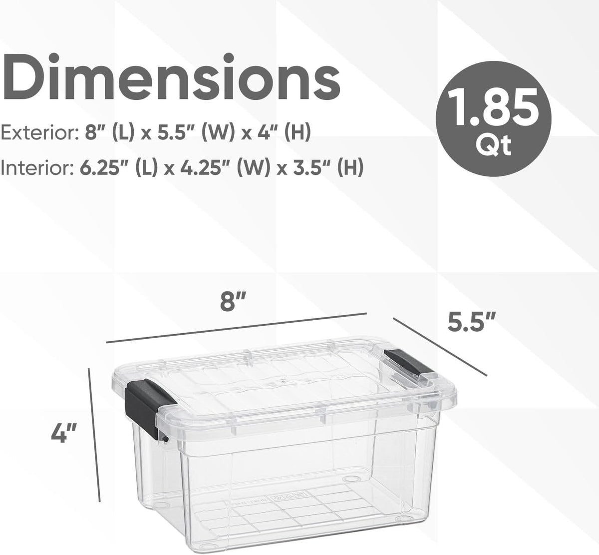 Superio Clear Storage Bins with Lids, Stackable Storage Box with Latches and Handles, Extra Small, 2 Pack 1.75 Quart