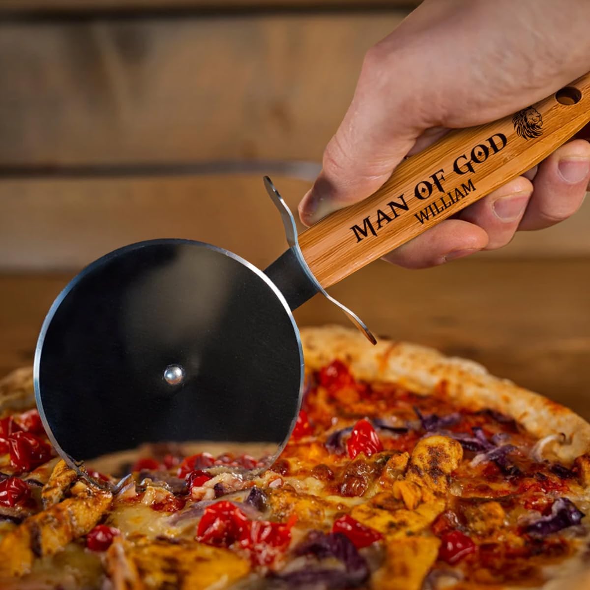 Pizza Cutter Wheel with Sharp Blade - Christian Gifts for Men, Women, Religious Gift for Husband, Birthday & Christmas Present (Man Of God)