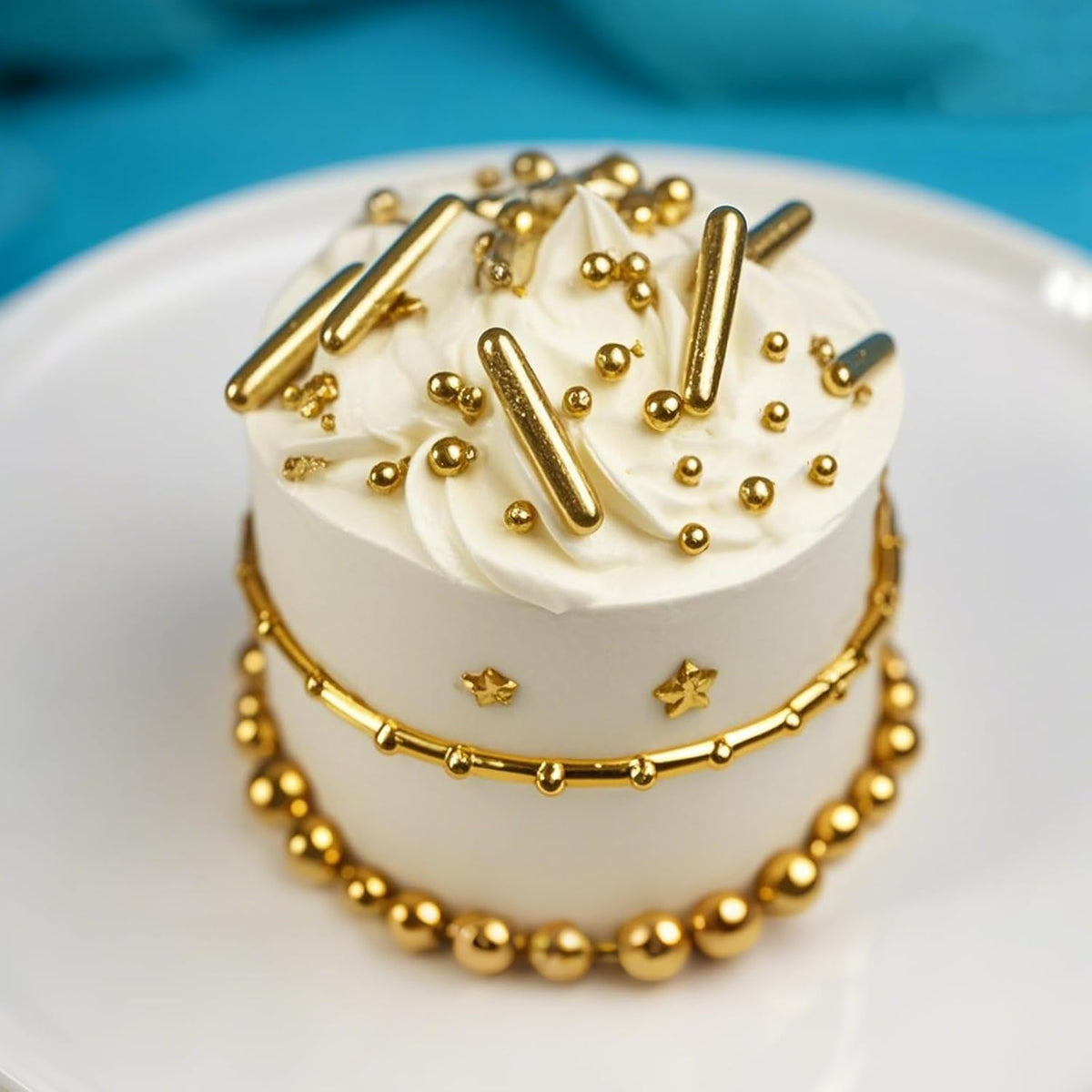 Twisweet Gold Pearl Rods Sprinkles, Edible Sugar Sprinkles for Cake Decorating Mix Size Candy Pearls for Baking Cake Topper Ice Cream Cupcake Cookie Dessert Decorations, Wedding Valentines Birthday Christmas Easter Mother's Day Supplies (130g/4.58oz)