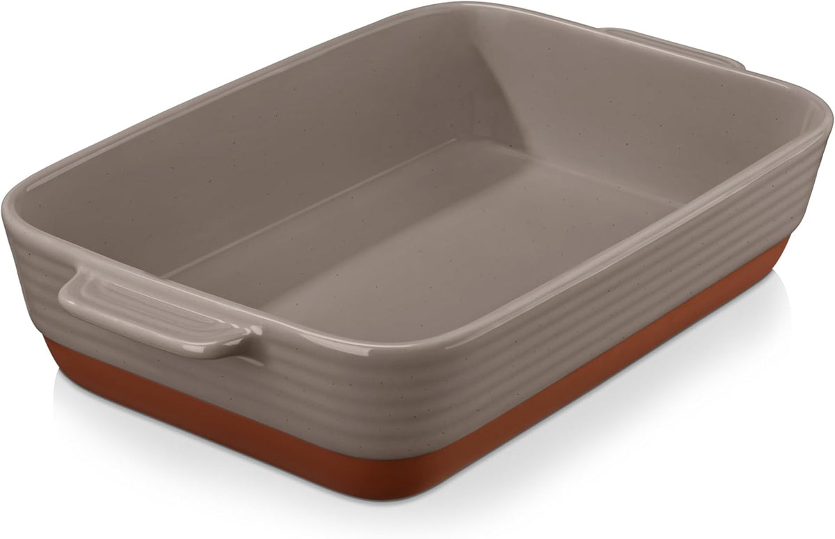 MALACASA 4.8 Qt Lasagne Dishes for Oven, 9 x 13 Inches Brown Ceramic Oven Dish with Handles, Deep Rectangular Baking Dish Casserole Dishes, Lasagna Pan Bakeware for Roasting, Series TARA