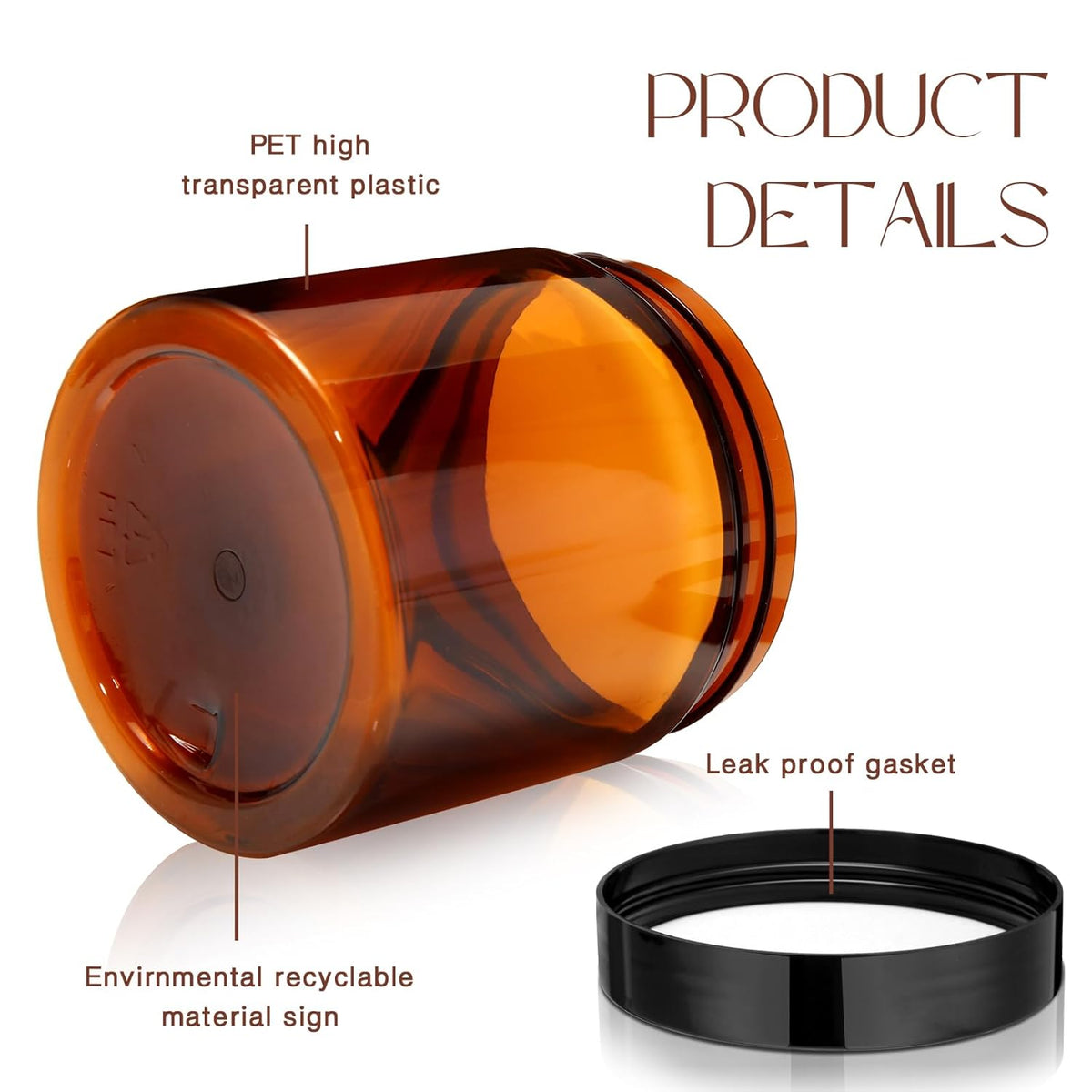 Patelai 4 Pieces Round Wide-mouth Leak Proof Plastic Container Jars with Lids for Travel Storage Makeup Beauty Products Face Creams Oils Salves Ointments DIY Making(8 Ounce,Amber)