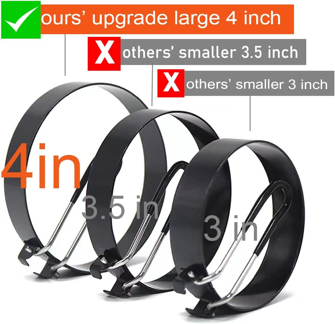 Egg Ring,4 Packs Upgrade Large 4" Egg Rings for Griddle Frying Egg,Non-stick Stainless Steel 4 Inch Griddle Egg Ring Round Egg Cooker Pancake Ring Cooking Ring for Muffin with Oil Brush Egg Separator