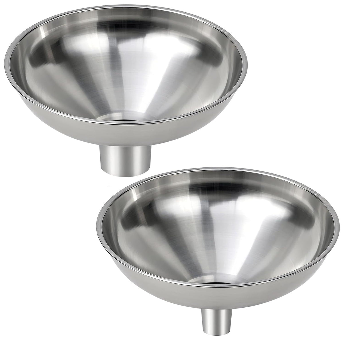 2 Pack Stainless Steel Kitchen Funnel Set for Filling Bottles - 2 Different Caliber Sizes, Seamless One-Piece Design for Transferring Oils Spices Powder Mixes (Easy to Clean)