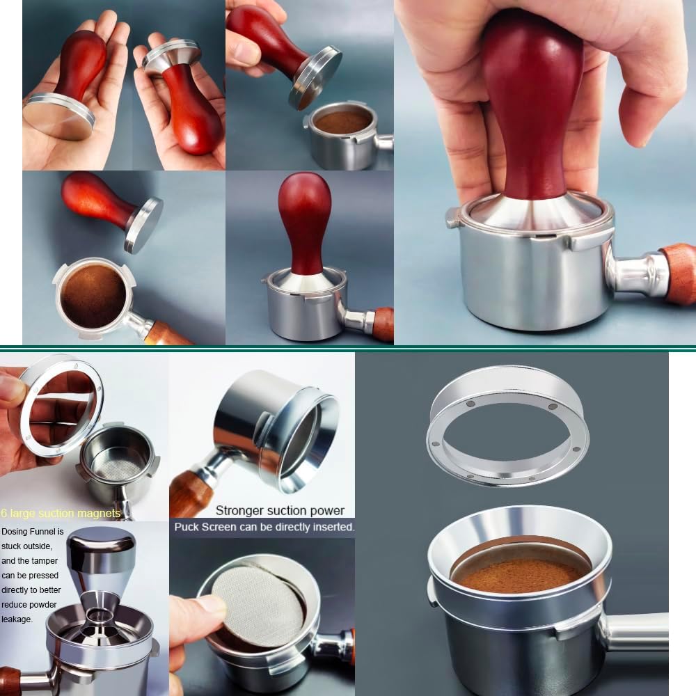 5Pcs/Set Espresso Tamper 51mm Accessories Kit, 51mm Coffee Tamper Espresso Tools Set with WDT Tool, Puck Screen, Dosing Funnel, Clean Brush Espresso Tampers Machine Fit 51mm Portafilters (51mm)
