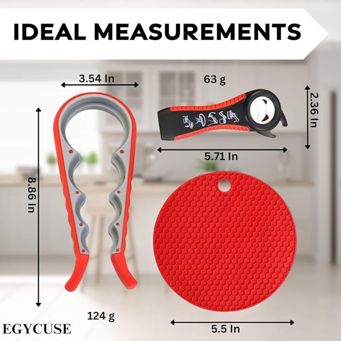 Jar Opener Bottle Opener for Elderly Sufferers Children Weak Hands Seniors with Arthritis Can Opener Jar Lid Opener Jar Gripper Pad Silicone Handle 5-in-1 Multi-functional 3 Pc Set