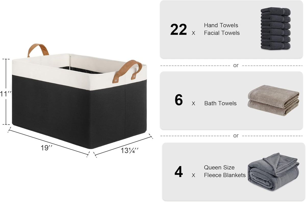 StorageWorks Storage Bins, Fabric Storage Bins for Shelves, Extra Large Storage Baskets with Metal Frame, Closet Baskets and Bins with Handles, Jumbo, Black and White, 2-Pack