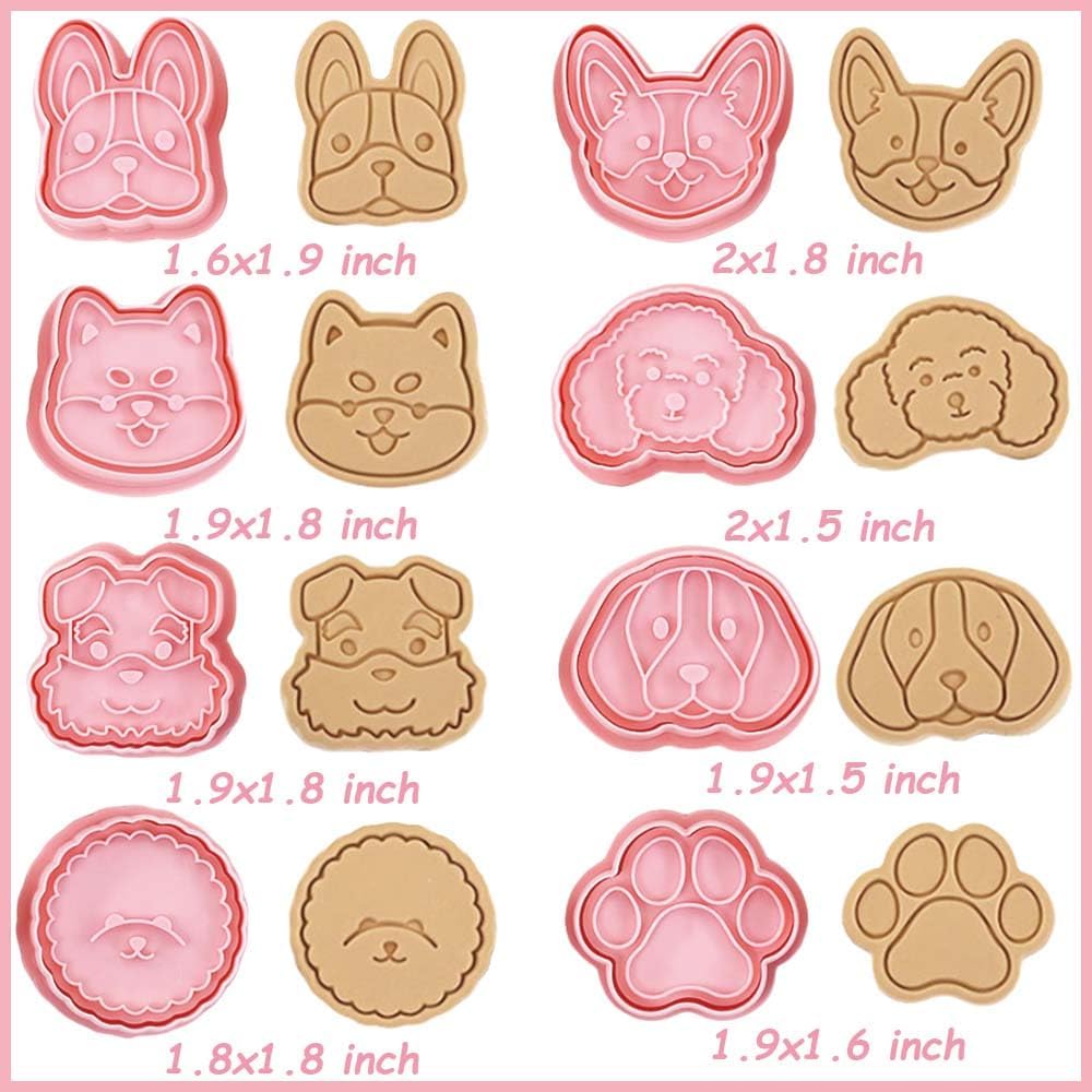 8 Dog Cookie Cutters Set, 3D Puppy Cookie Stamps, Cupcake Pancake Apple Pie Pastry Biscuit Molds, Cookie Baking Molds for Dog Party Decorations (Puppy-1)