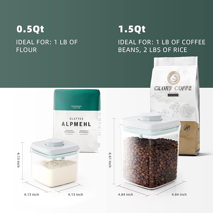 Pop Airtight Food Containers - Set of 2 Kitchen Storage Containers with Lids, Ideal for Cereal and Pantry Storage - Includes 1.5Qt and 0.5Qt Sizes