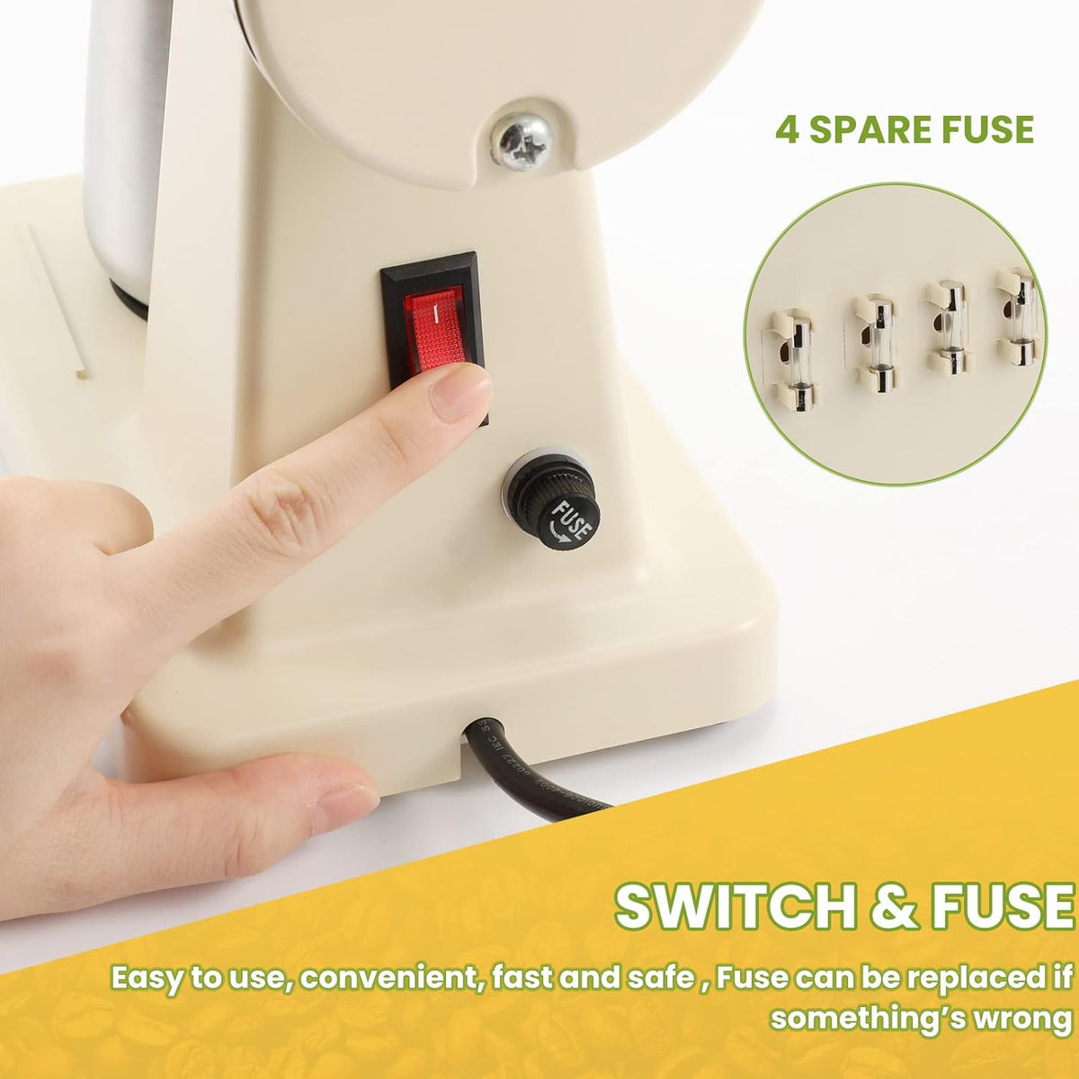 Electric Coffee Grinder Burr Espresso Coffee Bean Grinder Small Automatic Stainless Steel Coffee Mill With Brush, Creamy White