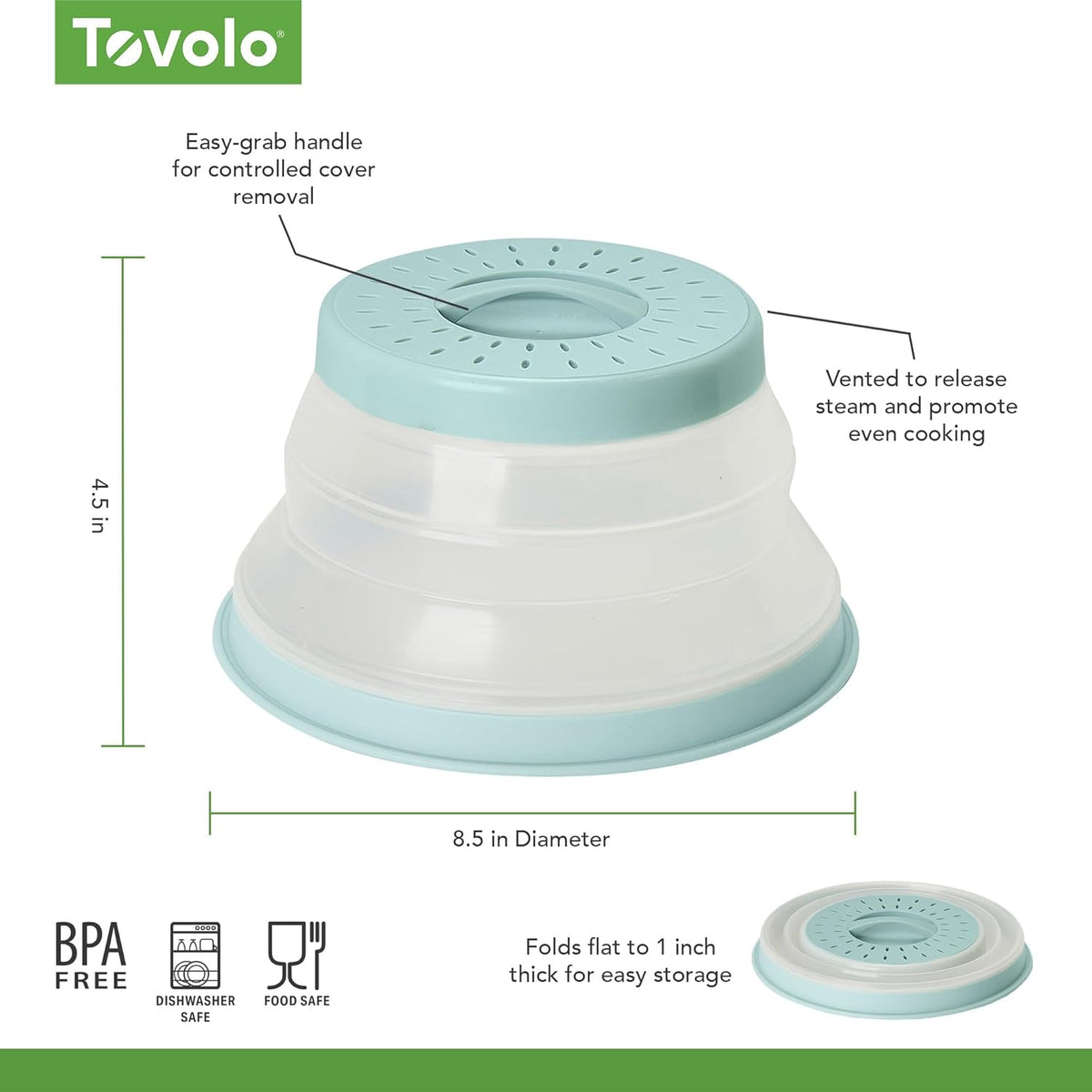 Tovolo Microwave Splatter Cover for Food, Small (Blue Haze) - Collapsible & Vented Silicone Splatter Guard Lid - Microwave Plate & Dish Cover with Handle - BPA-Free Kitchen Gadget for Meal Prep