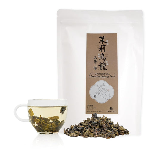 iTeaworld Jasmine Oolong Loose Leaf Tea, Fujian Anxi Tieguanyin Whole Leaf, Natural Jasmine Aroma, No Sugar & Additives, Hot & Cold Brew, Sealed Bag, 3.52oz