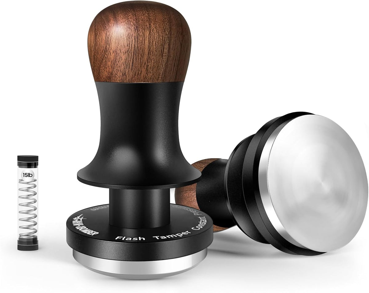 MHW-3BOMBER Espresso Tamper 58.5mm - 3 Spring Loaded Tamper - Barista Coffee Tamper with 15lb / 30lb Replacement Springs - Walnut Handle Calibrated Tamper -Arch Base T6521C-OS