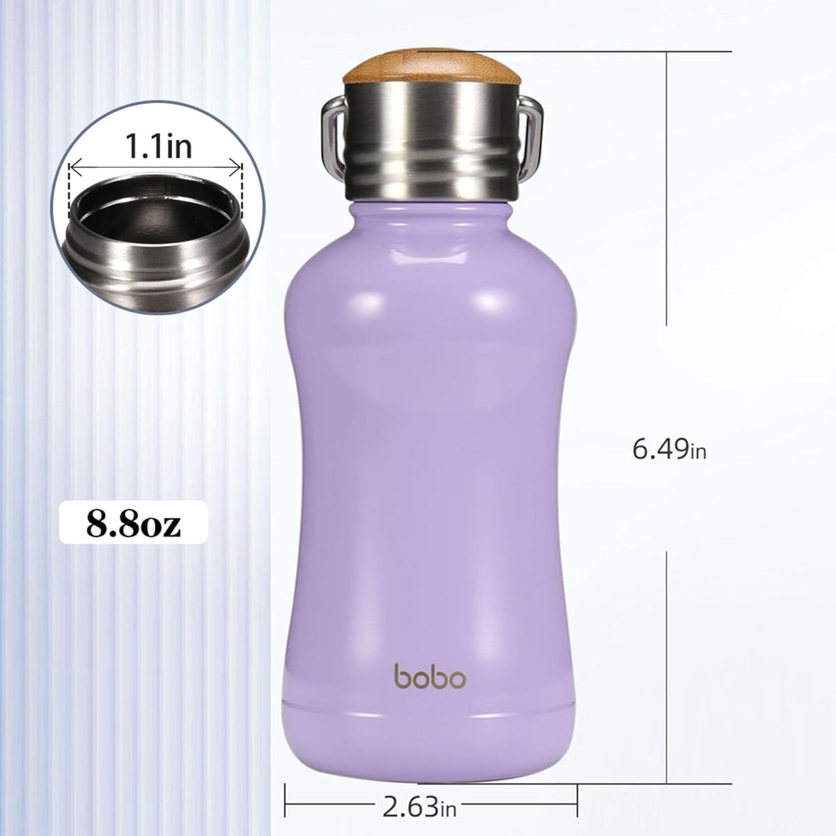 YOHKOH Mini Insulated Water Bottle With Bamboo Lid - 8.8oz Small Vacuum Insulated Water Bottle for Women Kids, 12 Hrs Hot & 24 Hrs Cold Stainless Steel Thermos Leak-Proof BPA-Free (8.8oz,Violets)
