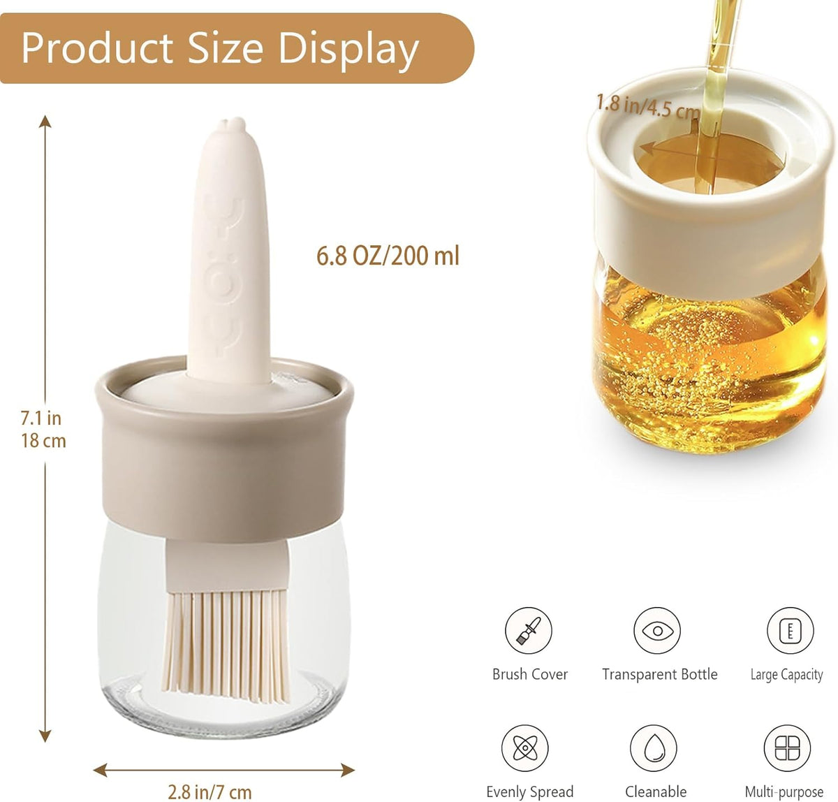 Sauce and Oil Bottle with Silicone Brush for Cooking BBQ Kitchen - 6.8oz