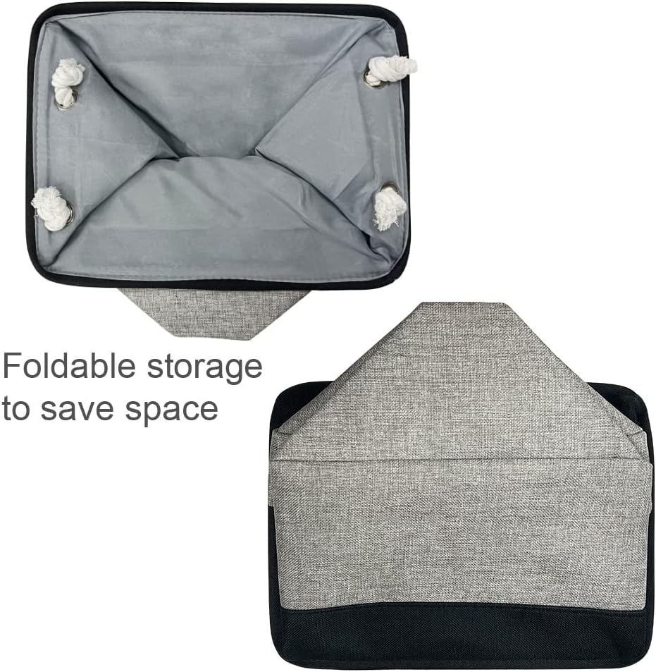 Organization and Storage Bins for Shelves - 17X15X12 inch 2 Pack Foldable Baskets for Organizing, Fabric Storage Cubes with Rope, Storage Box for Decorative Cloth (Black & Grey)