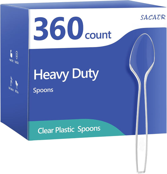 SACATR 360 Count Clear Plastic Spoons Disposable, Premium Plastic Spoons Heavy Duty, BPA-Free, Heat Resistant, Suitable for Parties, Events and Everyday Use
