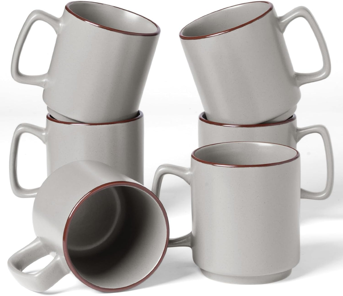 famiware Coffee Mugs Set of 6, Nebula 14oz Coffee Mugs, Ceramic Cup Set with Handle for Latte, Tea, Milk, Cappuccino, Cocoa, Light Gray