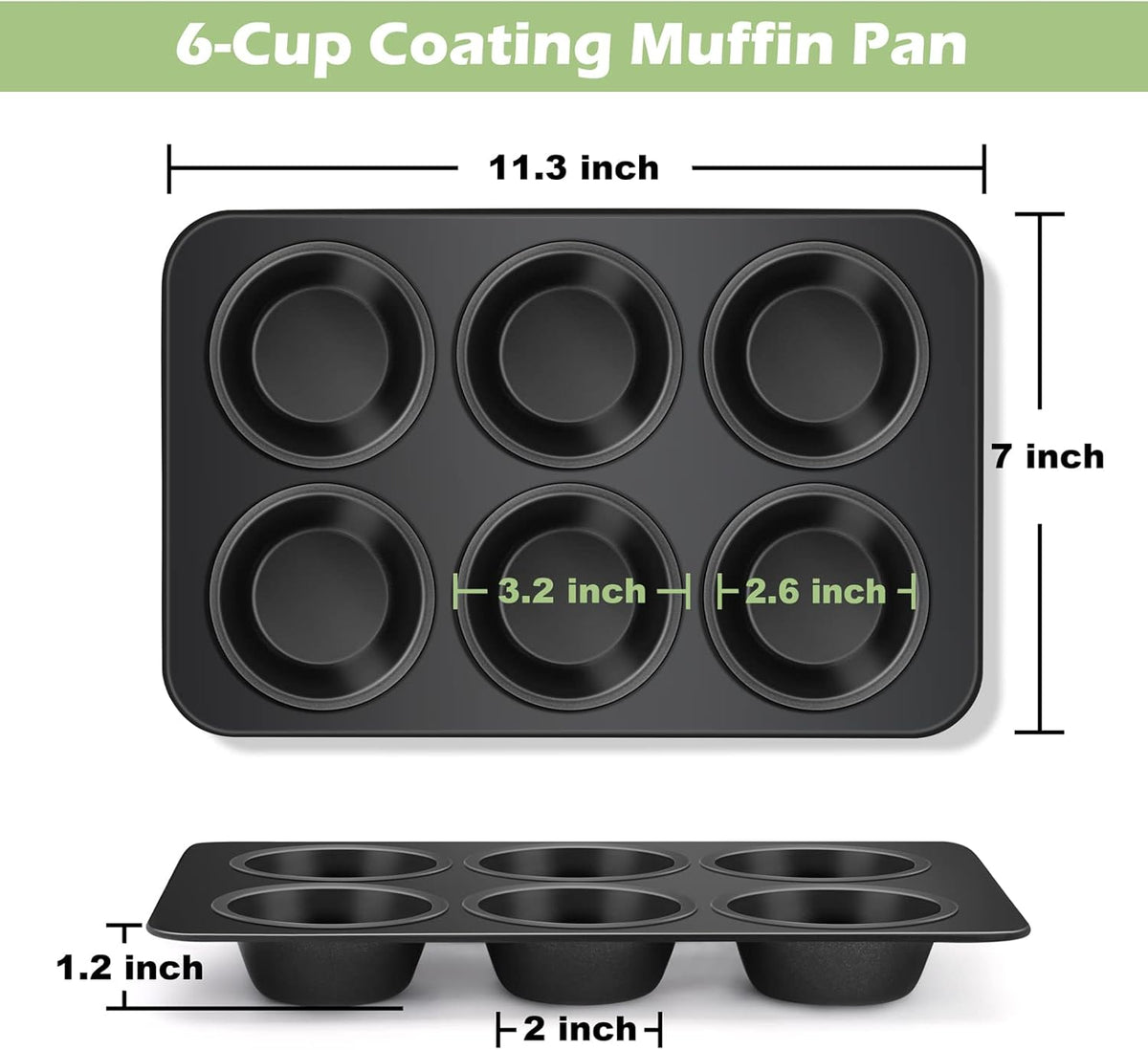 TeamFar Muffin Pan, 6 Cup Muffin Tin Cupcake Pan Tray with Nonstick Coating and Stainless Steel Core, for Home/Kitchen Baking, Healthy & Heatproof, Release Easily & Easy Clean, Set of 2