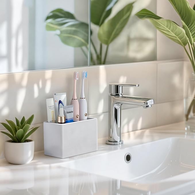 Luxspire Toothbrush Holder, Fast Drying Tooth Brush Holder for Bathroom, Diatomite Electric Tooth Brush and Toothpaste Organizer for Bathroom Kitchen Vanity Countertop, Light Gray