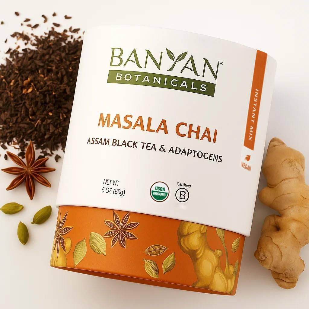 Banyan Botanicals Masala Chai – Organic Tea with Assam Black Tea, L-Theanine & Adaptogenic Herbs – Vegan, Loose Leaf, Fair Trade – 3 oz, 42 Servings