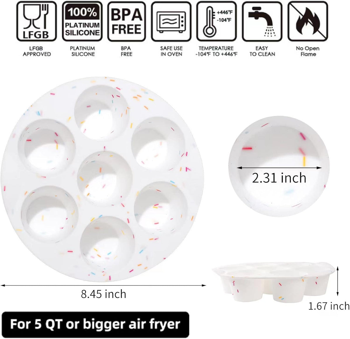 Silicone Egg Bite Molds Air Fryer Muffin Pan for Baking Non-Stick Silicone Egg Molds 7 Cups Air Fryer Cupcake Mold for Mini Muffins, Tart, Mini Cupcake BPA Free