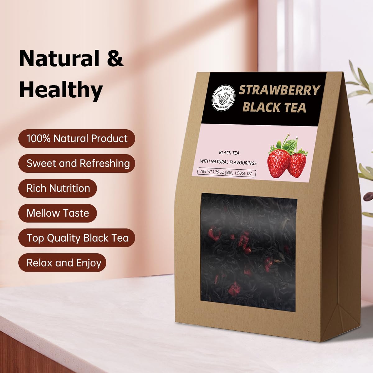 HANFANGLING Strawberry Black Tea, 100% Natural Loose Leaf, Blend Of Strawberry Fruit And Black Tea Aroma