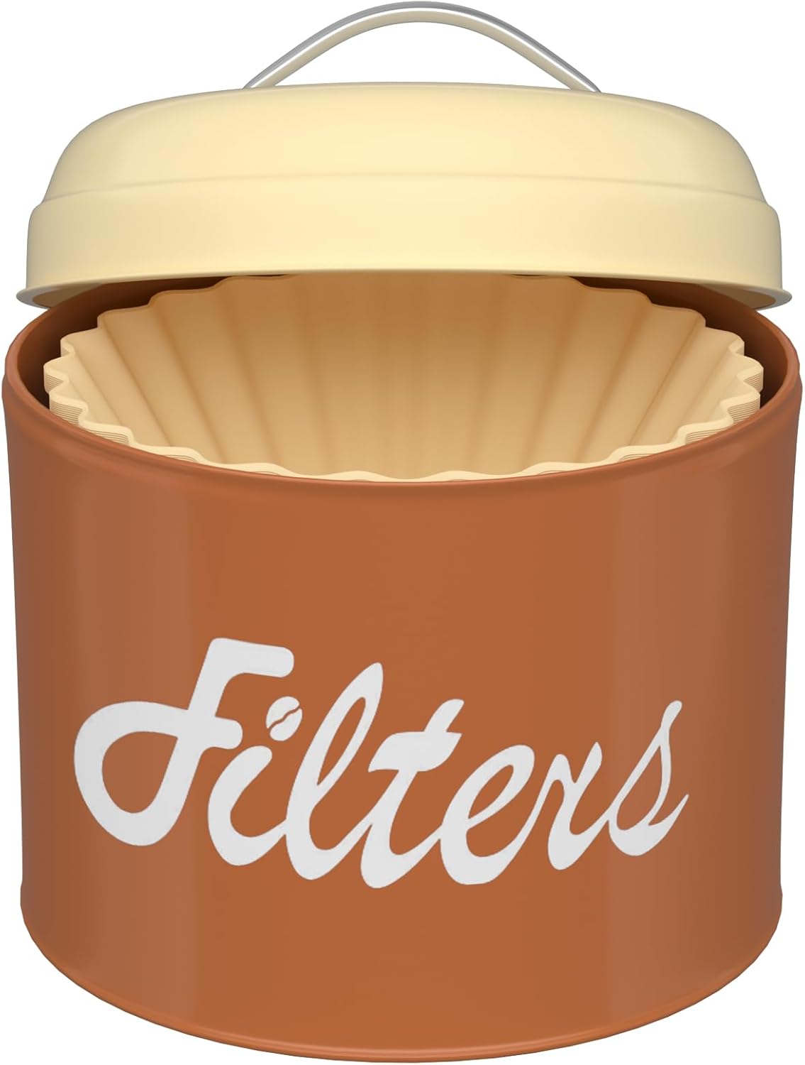 Brown Basket Coffee Filter Holder with Lid - Round Storage Container for Counter - Rustic Farmhouse Coffee Bar Accessories Decor