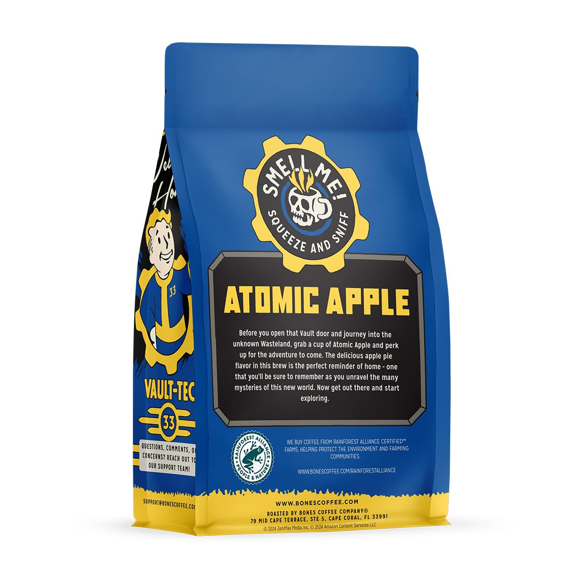 Bones Coffee Company Fallout Atomic Apple, Apple Pie Flavored Coffee, Medium Roast Low Acid Arabica Beans Compatible with Auto drip and French Press Coffee Maker, 12 Oz Ground