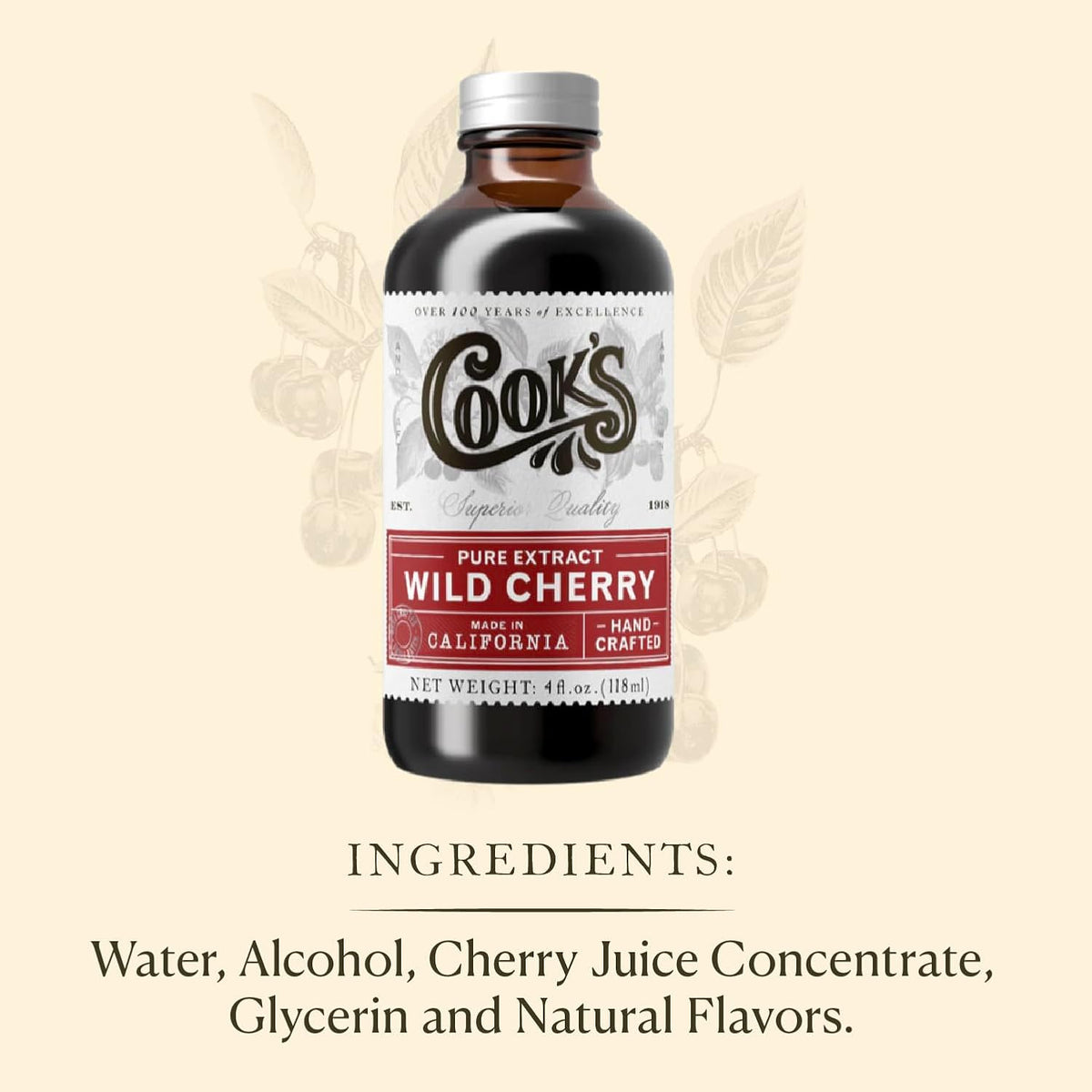 Cook's, Pure Wild Cherry Extract for Baking, Preserves, Syrup, Cookies, Cakes, 128 Ounces (1 Gallon)