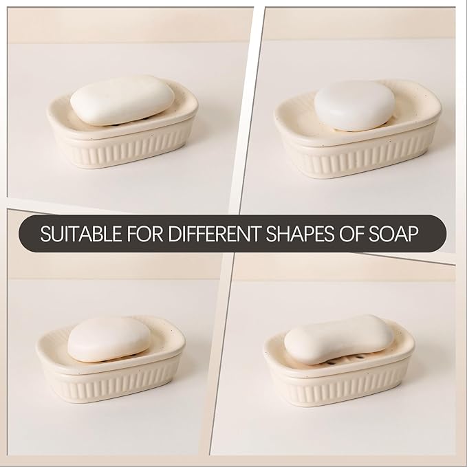 Ceramic Soap Dish, Self-draining Soap Holder, Double Layer Bar Soap Holder, Speckled Draining Soap Dishes for Bathroom Shower Kitchen, Minimalist Vintage Style, Keep Soap Dry, ANTIS'S HOME